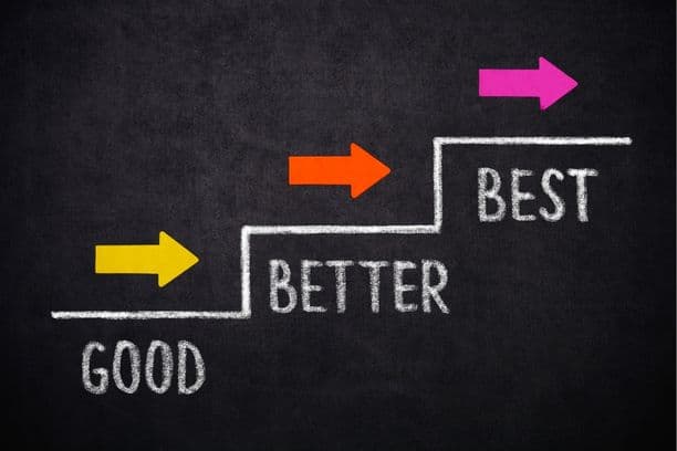 Chalkboard steps from good to better to best